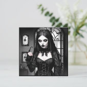 白黒不気味の女性ハローウィンパーティ 招待状 (スタンド正面)