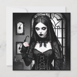 白黒不気味の女性ハローウィンパーティ 招待状