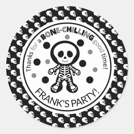 白黒不気味スケルトンボーイハロウィーン誕生日 ラウンドシール (正面)