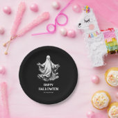 白黒不気味ハッピーハローウィン幽霊 ペーパープレート (パーティー)