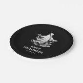 白黒不気味ハッピーハローウィン幽霊 ペーパープレート (アングル)