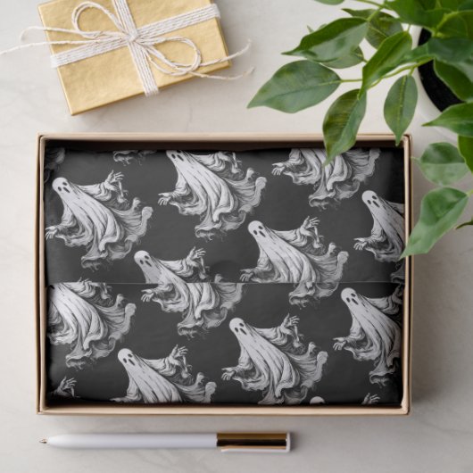 白黒不気味幽霊付きハロウィーン 薄葉紙 (ギフト)