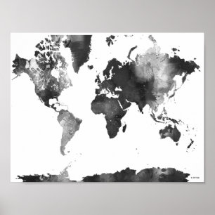 白黒世界地図 ポスター