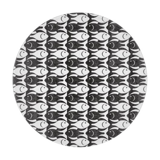 白黒世紀半ばのモダンな魚 カッティングボード (正面)