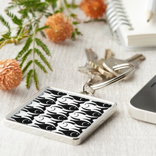 白黒世紀半ばのモダンな魚 キーホルダー (側面)