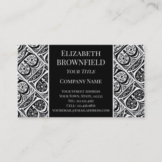 白黒中世エレガント文字Bビジネス 名刺 (正面)