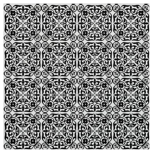 白黒中世ダマスク織パターン ファブリック (見本)