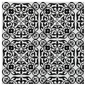 白黒中世ダマスク織パターン ファブリック (クローズアップ)