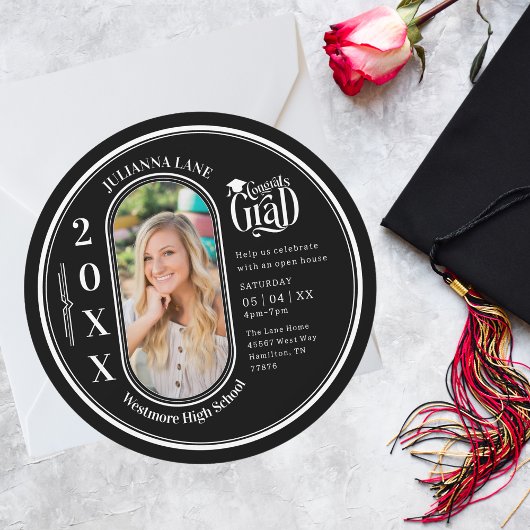 白黒丸の卒業写真招待状 案内状