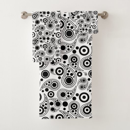 白黒丸ドットペイズリースタイルパターン バスタオルセット (インサイチュ)