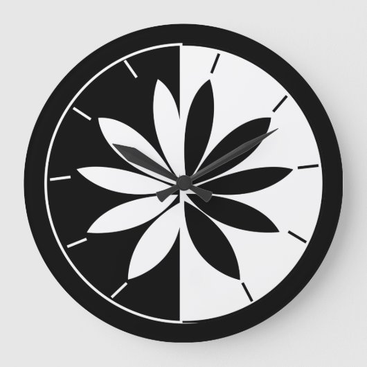 白黒丸フローラルパターン ラージ壁時計 (正面)
