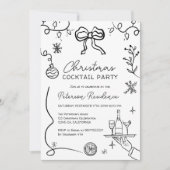 白黒予測できなイラストレーションクリスマスカクテル 招待状 (正面)