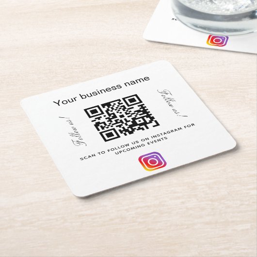 白黒事業名qrコードインスタグラム スクエアペーパーコースター (アングル)