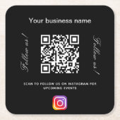 白黒事業名qrコードインスタンス スクエアペーパーコースター (正面)