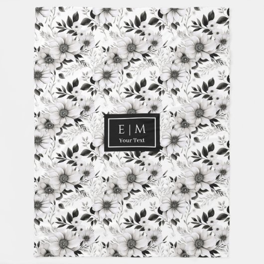 白黒人気がある植物毛布の贈り物 フリースブランケット (正面)