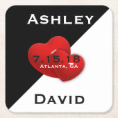 白黒付き赤いハート日付コースターの保存 スクエアペーパーコースター (正面)