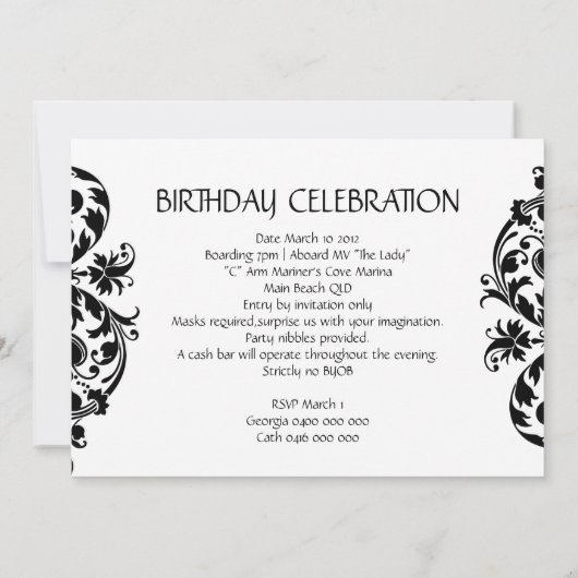 白黒仮面舞踏会の招待状 招待状 (裏面)