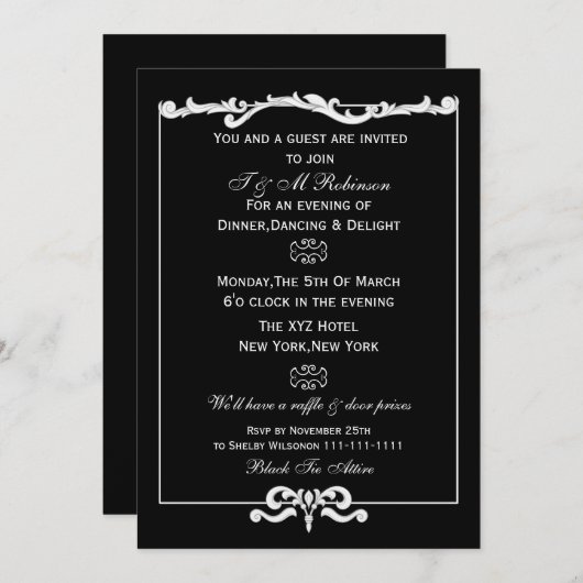 白黒企業のイベント招待状 招待状 (正面/裏面)