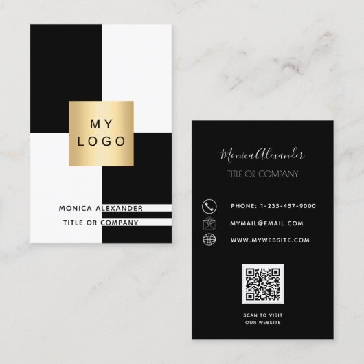 白黒企業のロゴQRコードプロフェッショナル 名刺 (正面/裏面)