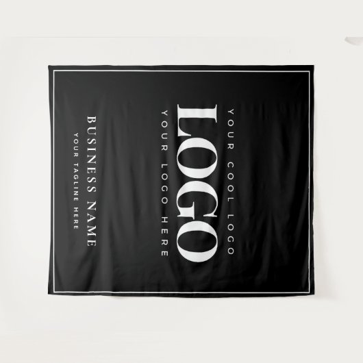 白黒会社のロゴフレームの背景 タペストリー (正面(横))