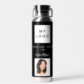 白黒会社のロゴ名の署名の写真 ウォーターボトル (背面)