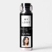 白黒会社のロゴ名の署名の写真 ウォーターボトル (正面)