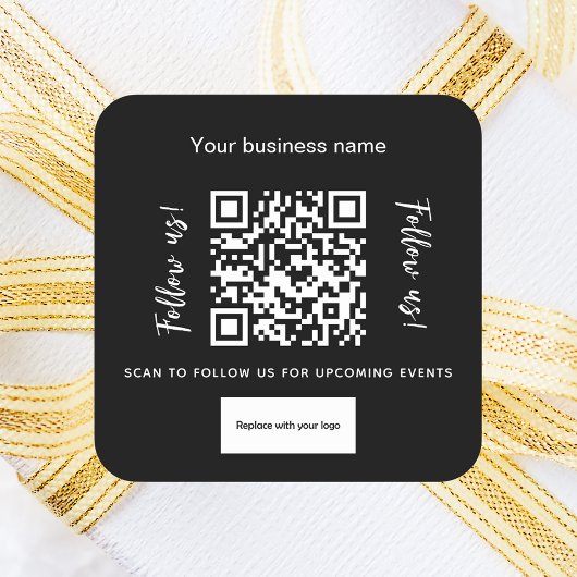 白黒会社名qrコードロゴ スクエアシール