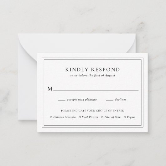 白黒伝統的のミニRSVP結婚カード ノートカード (正面)