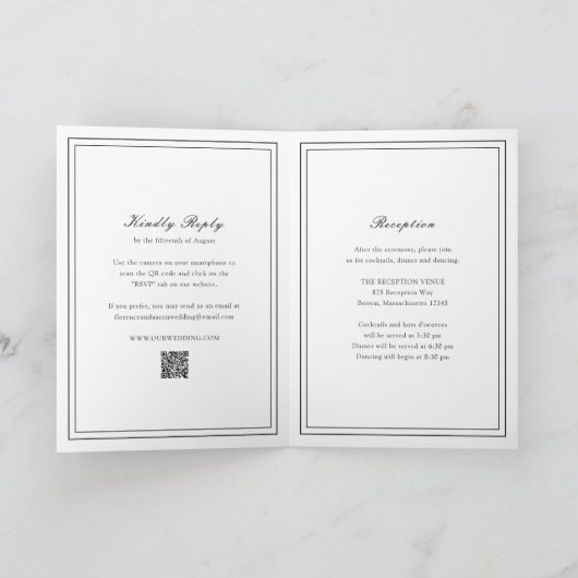 白黒伝統的のQRコード結婚 招待状 (内部)
