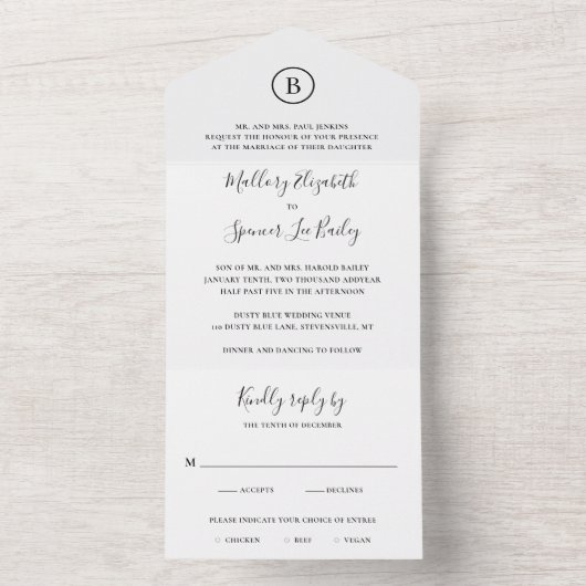 白黒伝統的エレガントな結婚式 オールインワン招待状 (内側)