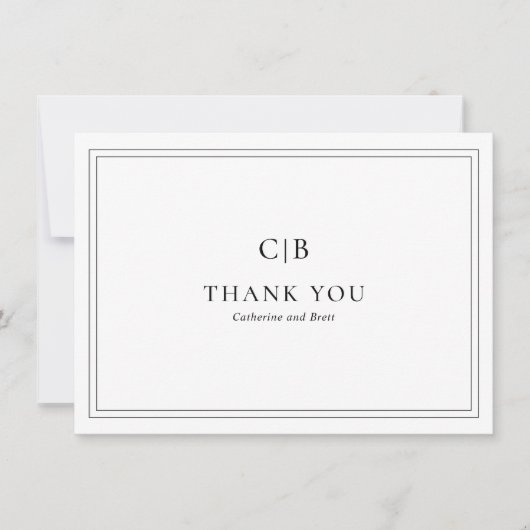 白黒伝統的エレガントな結婚式 サンキューカード (正面)