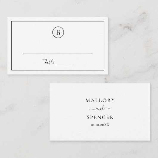 白黒伝統的エレガントな結婚式 プレイスカード (正面/裏面)