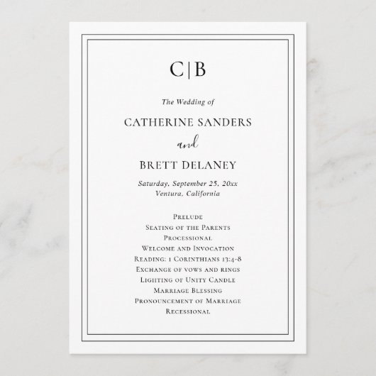 白黒伝統的エレガントな結婚式 プログラム (正面)