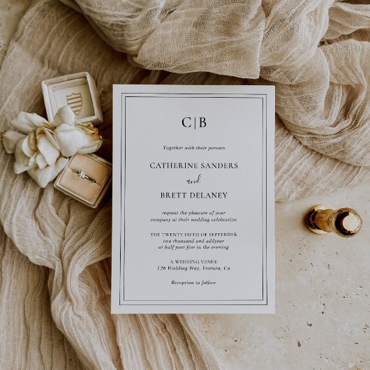 白黒伝統的エレガントな結婚式 招待状