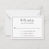 白黒伝統的ミニウェディングRSVPカード ノートカード (正面)