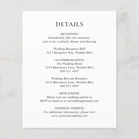 白黒伝統的予算の結婚式の招待 (裏面)