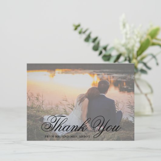 白黒伝統的写真エレガントな結婚式 サンキューカード (スタンド正面)