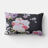 白黒伝統的日本のフローラ花 ランバークッション (裏面)