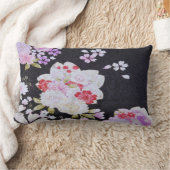 白黒伝統的日本のフローラ花 ランバークッション (ブランケット)