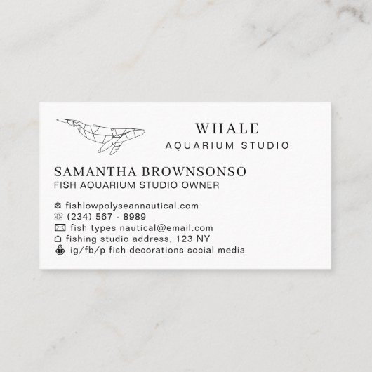 白黒低ポリ水族館フィッシュクジラ 名刺 (裏面)