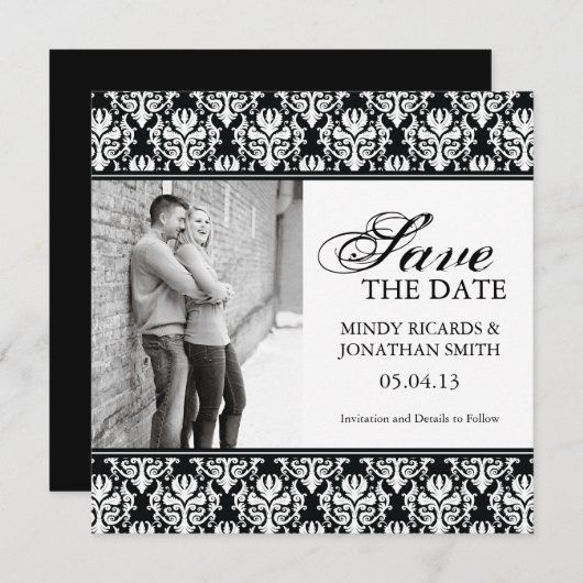 白黒保存日付の写真カード セーブザデート (正面/裏面)