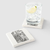 白黒保存日付QR追加ウェブサイト名の写真 ストーンコースター (横)