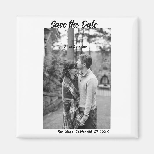 白黒保存日付QR追加ウェブサイト名の写真 マグネット (正面)