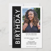 白黒側ストライプの写真50th誕生日パーティー 招待状 (正面)