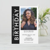 白黒側ストライプの写真50th誕生日パーティー 招待状 (スタンド正面)