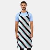 白黒傾斜レジメンストライプタル線 エプロン (着用した状態)