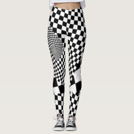 白黒光学歪み市松模様に レギンス