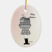 白黒入りクリスマスガール セラミックオーナメント (正面)