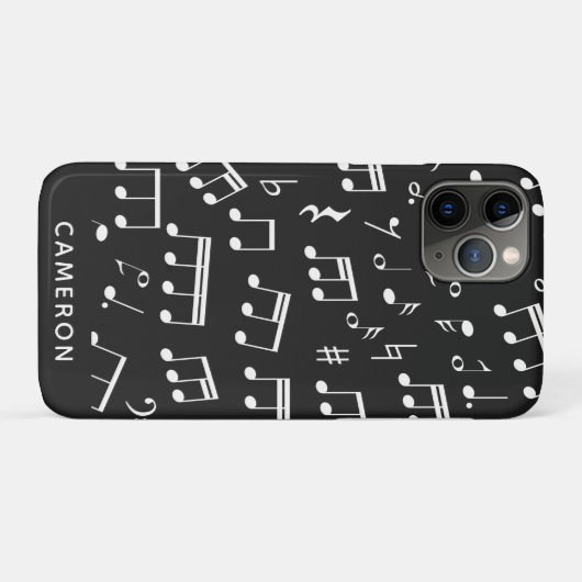 白黒内の音符パターンパーソナライズされた Case-Mate iPhoneケース (裏面(横))