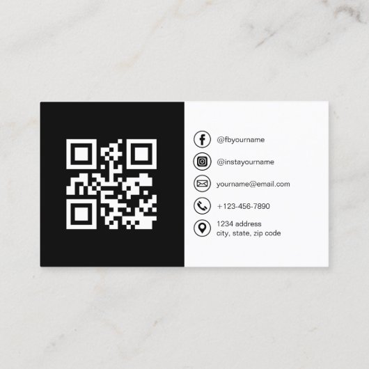 白黒写真とQRコードソーシャルメディア 名刺 (裏面)